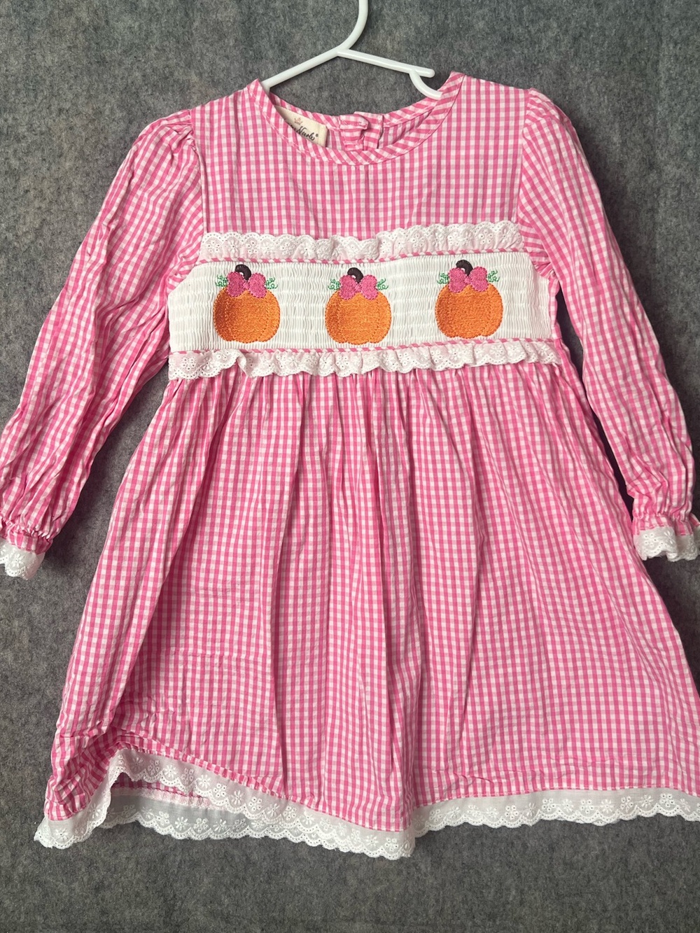 Marie Nicole Girls 3T Pink Gingham Pumpkin Smocked Dress long sleeve